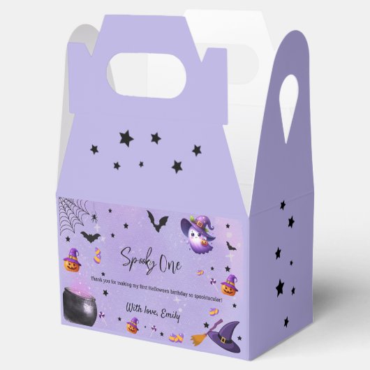 Spooky eerste verjaardag Halloween Paarse Bedankdoosjes (Geopend)
