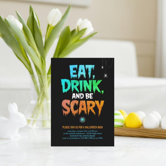 Spooky 'Eet, Drink en wees eng' Halloween-feest Kaart