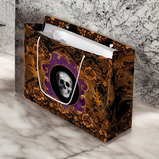 Spooky Elegant Sinaasappel Hallloween schedel op D Groot Cadeauzakje