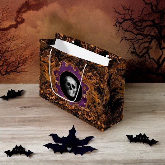 Spooky Elegant Sinaasappel Hallloween schedel op D Groot Cadeauzakje