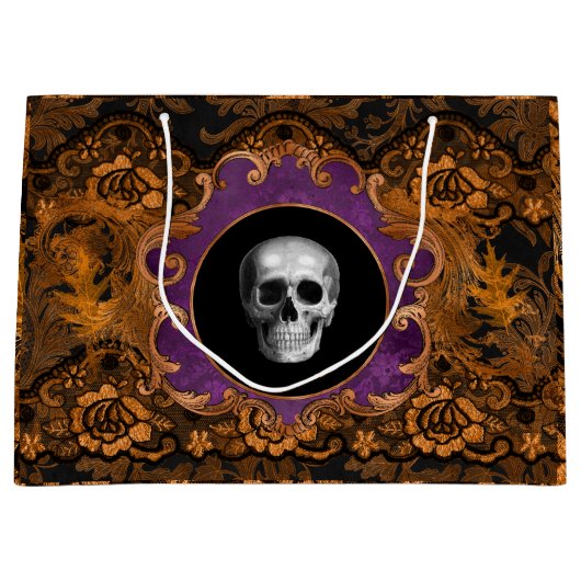 Spooky Elegant Sinaasappel Hallloween schedel op D Groot Cadeauzakje (Voorkant)