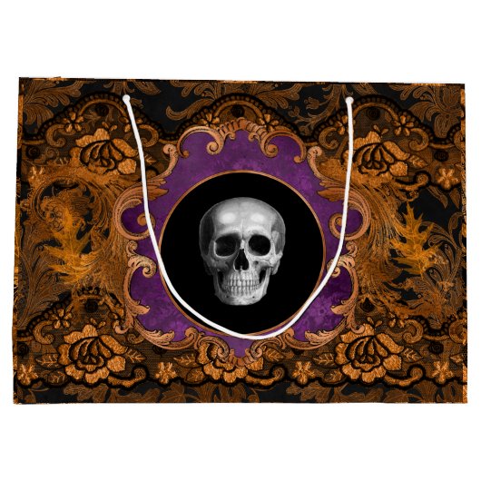 Spooky Elegant Sinaasappel Hallloween schedel op D Groot Cadeauzakje (Achterkant)
