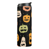 Spooky elegantie: Halloween pompoenkunst Thermosbeker (Gedraaid links)