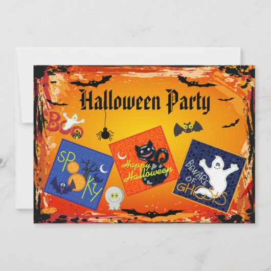 Spooky Embroidery Patches Halloween Party Invites Kaart (Voorkant)