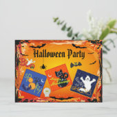Spooky Embroidery Patches Halloween Party Invites Kaart (Staand voorkant)