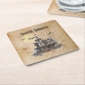 Spooky en eng spookhuis Halloween Party Kartonnen Onderzetters (Schuin)