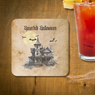 Spooky en eng spookhuis Halloween Party Kartonnen Onderzetters