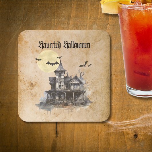 Spooky en eng spookhuis Halloween Party Kartonnen Onderzetters