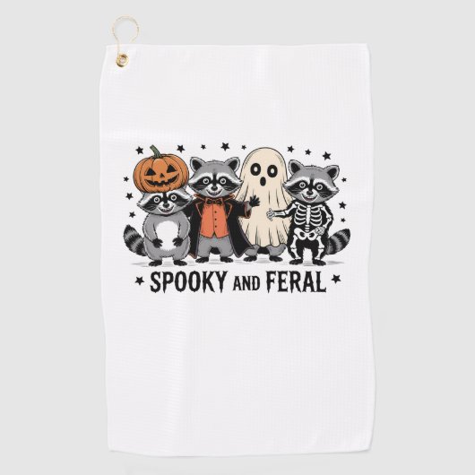 Spooky en Feral Funny Halloween Wasbeer Golfhanddoek (Voorkant)