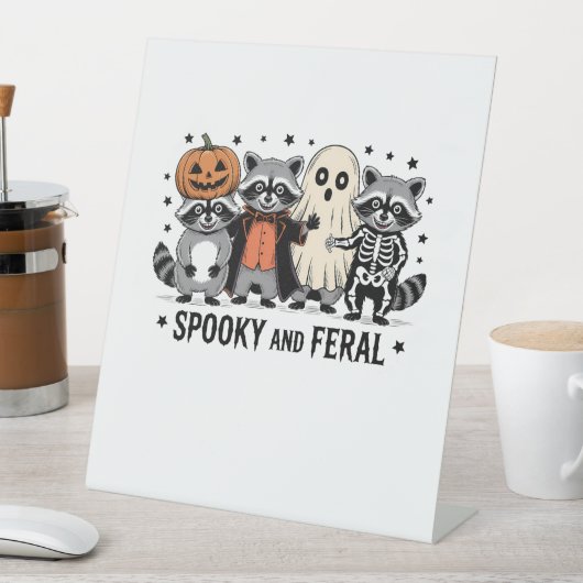 Spooky en Feral Funny Halloween Wasbeer Reclamebord Met Voetstuk (Insitu)