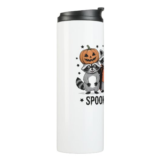 Spooky en Feral Funny Halloween Wasbeer Thermosbeker (Gedraaid links)
