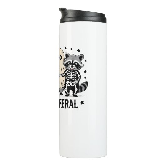 Spooky en Feral Funny Halloween Wasbeer Thermosbeker (Geroteerd rechts)