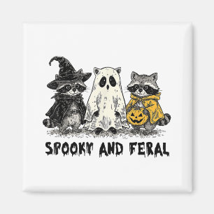 Spooky en Feral Halloween Raccoon Spooky Seizoen T Magneet