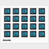 Spooky en Fun Blue en Black Haunted House Vierkante Sticker (Vel)