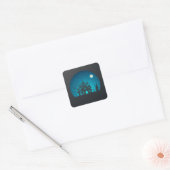 Spooky en Fun Blue en Black Haunted House Vierkante Sticker (Envelop)