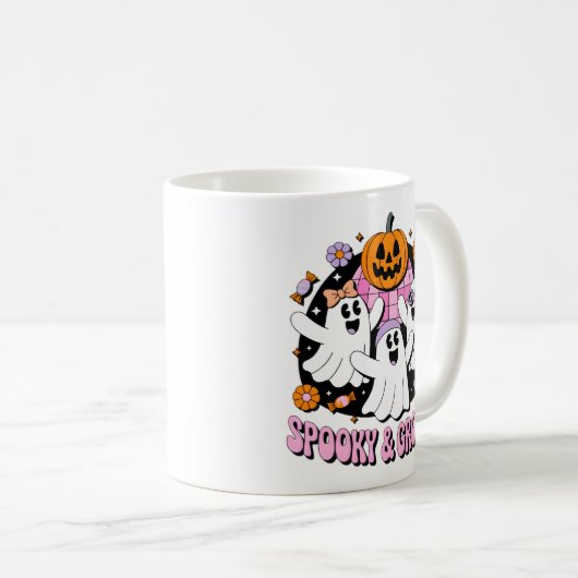 Spooky en Groovy Disco Ghosts Retro Halloween Koffiemok (Voorkant rechts)