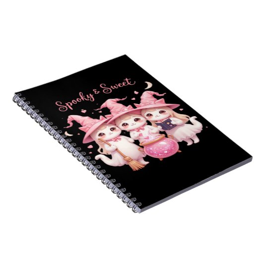 Spooky en lieve Schattigee heksenkat Oversized T-s Notitieboek (Rechterzijde)