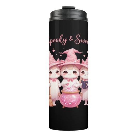 Spooky en lieve Schattigee heksenkat Oversized T-s Thermosbeker (Voorkant)