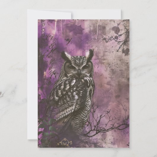 Spooky en mooie Uil Paarse Halloween Party Kaart (Achterkant)