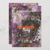 Spooky en mooie Uil Paarse Halloween Party Kaart (Voorkant / Achterkant)