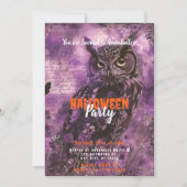 Spooky en mooie Uil Paarse Halloween Party Kaart (Voorkant)