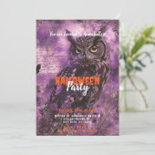 Spooky en mooie Uil Paarse Halloween Party Kaart (Staand voorkant)