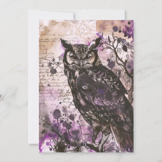 Spooky en mooie Uil Paarse Halloween Party Kaart (Achterkant)
