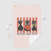 Spooky en schattig - zwarte kat en pompoen golfhanddoek (Insitu)