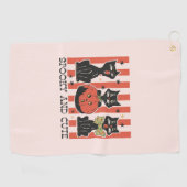 Spooky en schattig - zwarte kat en pompoen golfhanddoek (Horizontaal)