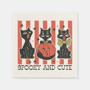 Spooky en schattig - zwarte kat en pompoen servet