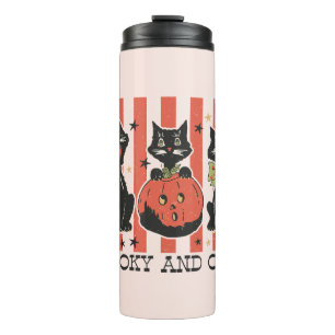 Spooky en schattig - zwarte kat en pompoen thermosbeker