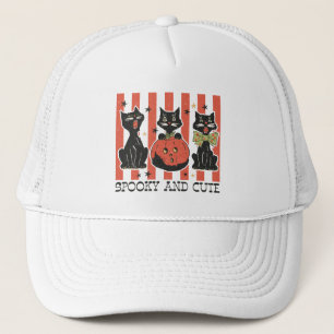 Spooky en schattig - zwarte kat en pompoen trucker pet