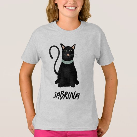 Spooky en Schattige Black Cat Halloween Kinder T-shirt (Voorkant)