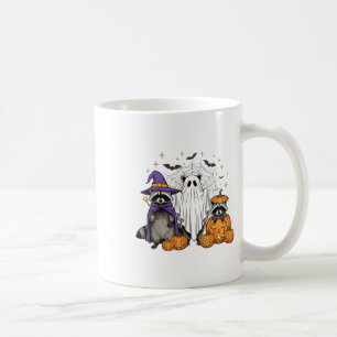 Spooky en wilde Halloween Raccoon Ghost Witch Tri Koffiemok