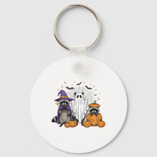 Spooky en wilde Halloween Raccoon Ghost Witch Tri Sleutelhanger