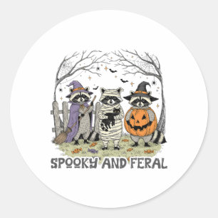 Spooky en wilde Halloween Schattigee Ghost Raccoon Ronde Sticker