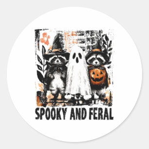 Spooky en wilde Halloween Schattigee Ghost Raccoon Ronde Sticker