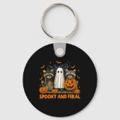 Spooky en wilde Halloween Schattigee Ghost Raccoon Sleutelhanger (Voorkant)