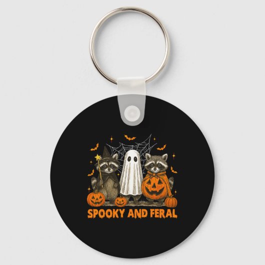 Spooky en wilde Halloween Schattigee Ghost Raccoon Sleutelhanger (Voorkant)