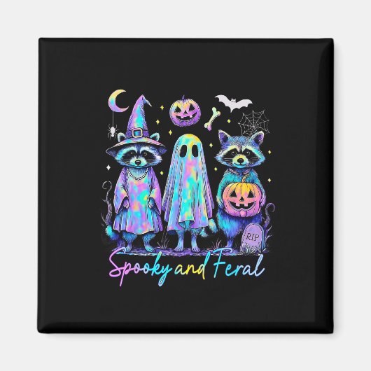 Spooky en wilde Halloween wasbeer heks Ghost Jac Magneet (Voorkant)
