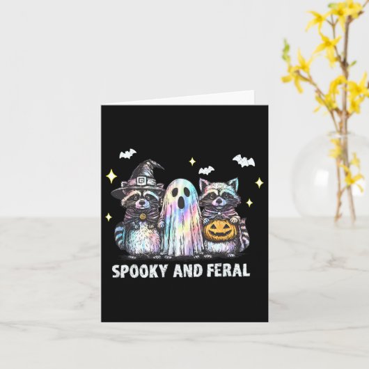 Spooky en wilde wasbeer Halloween wasbeer geest T Kaart (Gele Bloem)