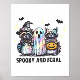 Spooky en wilde wasbeer Halloween wasbeer geest T Poster