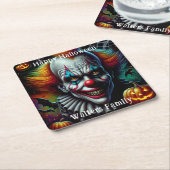 Spooky Enge Clown Halloween Party Gepersonaliseerd Kartonnen Onderzetters (Schuin)