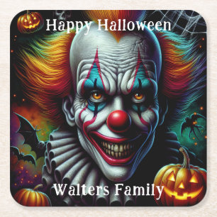 Spooky Enge Clown Halloween Party Gepersonaliseerd Kartonnen Onderzetters