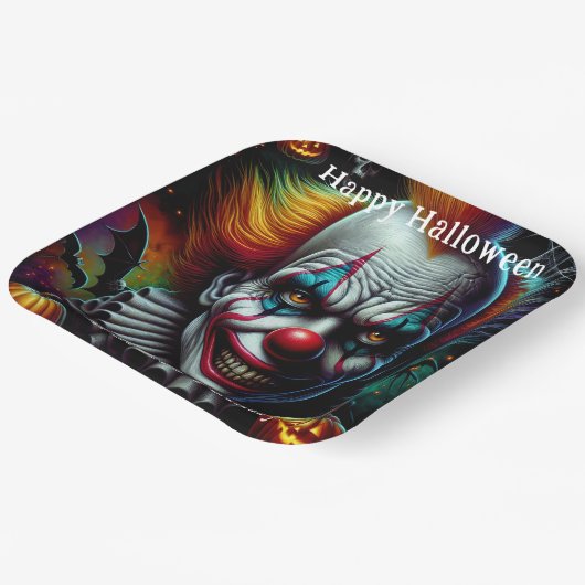 Spooky Enge Clown Halloween Party Gepersonaliseerd Papieren Bordje (Gebogen)