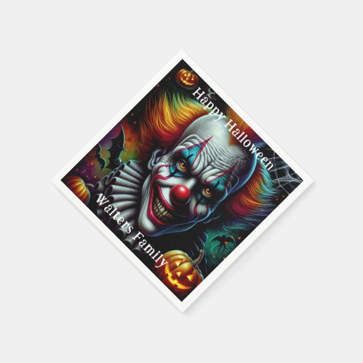 Spooky Enge Clown Halloween Party Gepersonaliseerd Servet (Hoek)