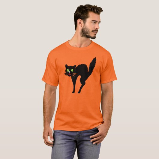 Spooky enge griezelige zwarte kat Halloween kostuu T-shirt (Voorkant volledig)