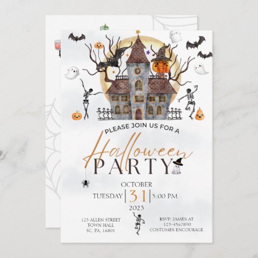 SPOOKY ENGE SPOOKHUIS KOSTUUM HALLOWEEN PARTY KAART (Voorkant / Achterkant)