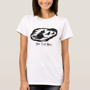 Spooky enge vliegende zwarte heksen op bezemstelen t-shirt