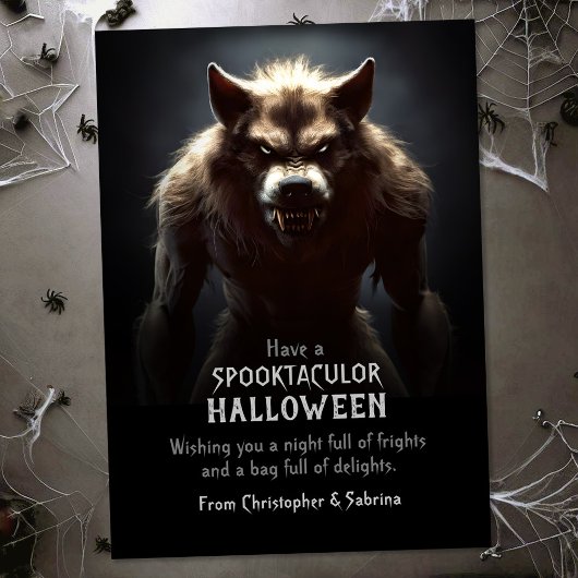 Spooky Enge Weerwolf Halloween Groet Feestdagenkaart